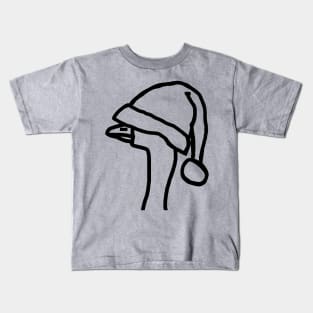 Minimal Portrait of a Goose Wearing Stolen Santa Hat Line Drawing Kids T-Shirt